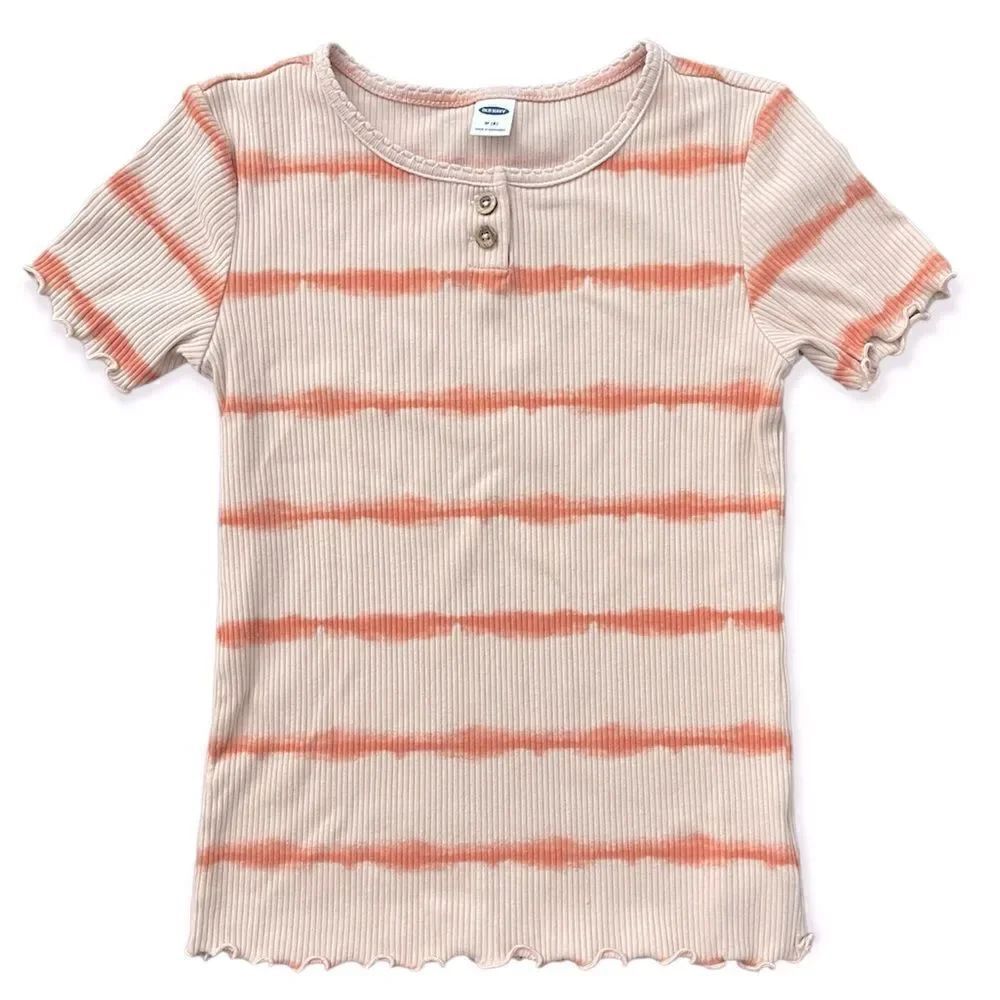 Old Navy Girl’s Orange Tie-Dye Striped Pullover Ribbed Short Sleeve Top Size 8